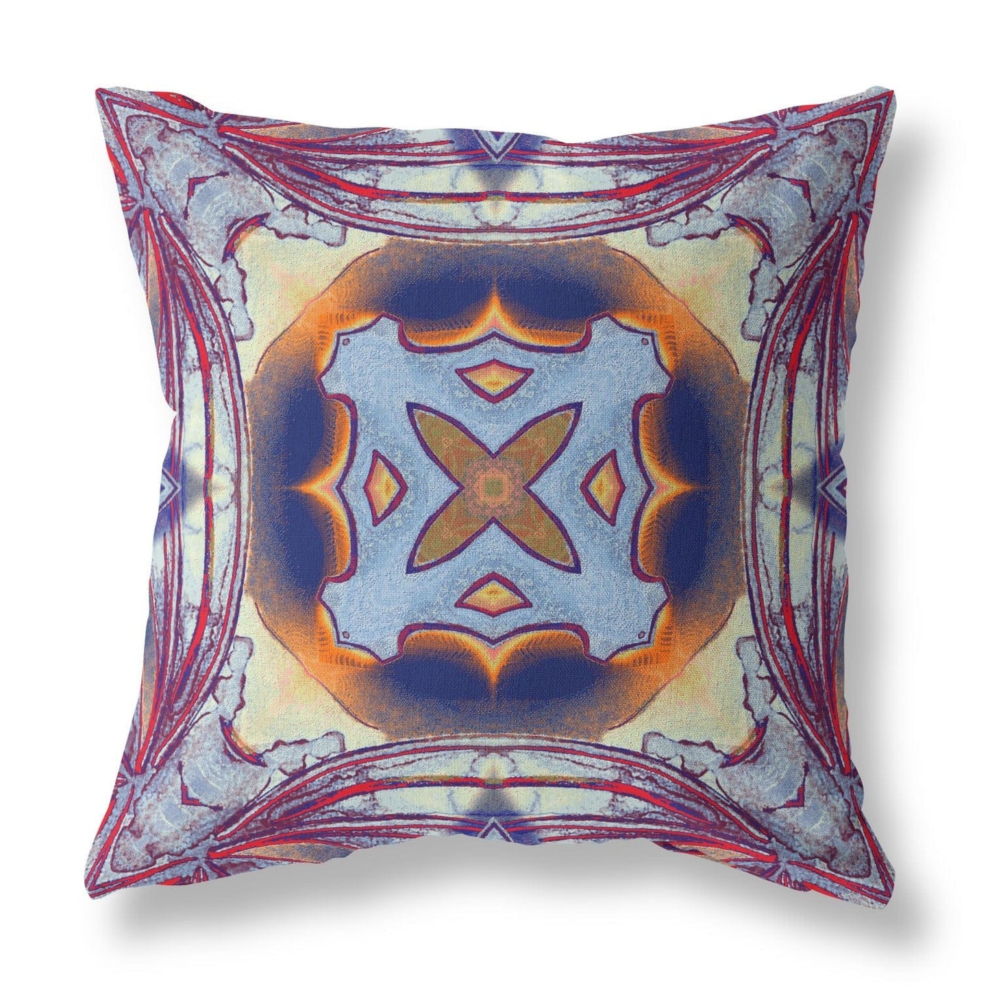 18" X 18" Purple Peach Indigo Muted Yellow Geometric Zippered Suede Throw Pillow