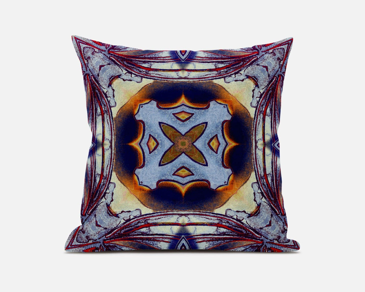 18" X 18" Purple Peach Indigo Muted Yellow Geometric Zippered Suede Throw Pillow