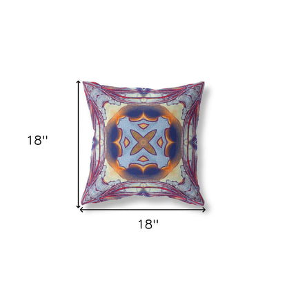 18" X 18" Purple Peach Indigo Muted Yellow Geometric Zippered Suede Throw Pillow