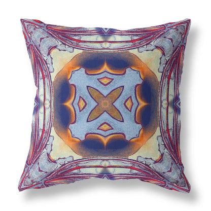 18" X 18" Purple Peach Indigo Muted Yellow Geometric Zippered Suede Throw Pillow