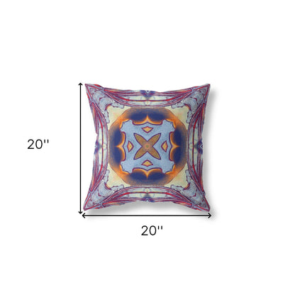 18" X 18" Purple Peach Indigo Muted Yellow Geometric Zippered Suede Throw Pillow