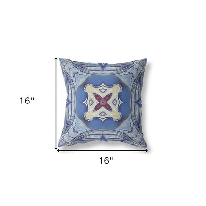 16" X 16" Sky Blue Evening Blue Geometric Zippered Suede Throw Pillow