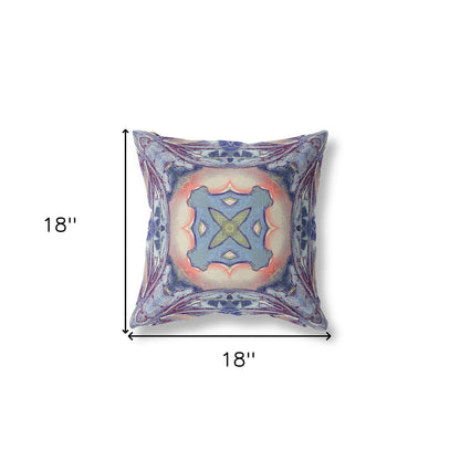 18" X 18" Sky Blue Indigo Muted Peach Geometric Zippered Suede Throw Pillow