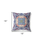 18" X 18" Sky Blue Indigo Muted Peach Geometric Zippered Suede Throw Pillow