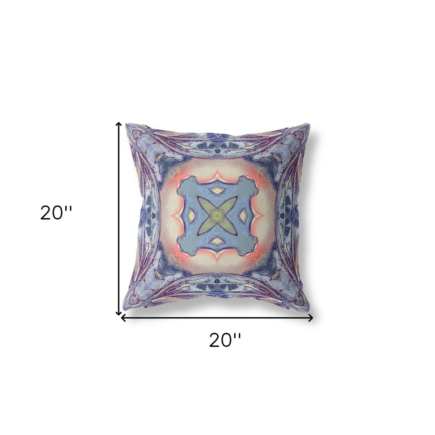 18" X 18" Sky Blue Indigo Muted Peach Geometric Zippered Suede Throw Pillow