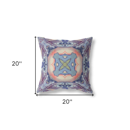 18" X 18" Sky Blue Indigo Muted Peach Geometric Zippered Suede Throw Pillow