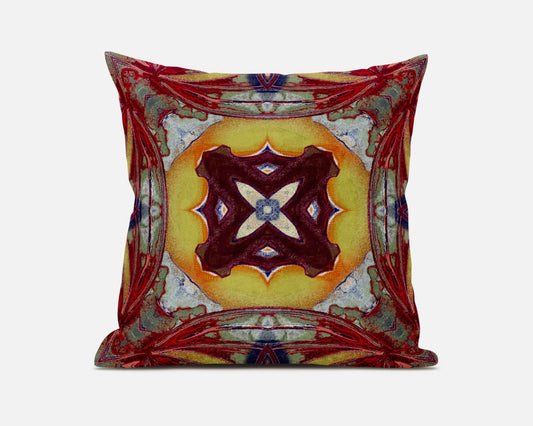 18" X 18" Yellow Red Magenta Green Geometric Zippered Suede Throw Pillow