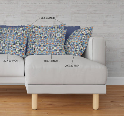 16” Blue Orange Cloverleaf Boho Zippered Suede Throw Pillow