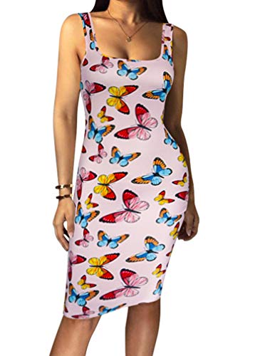 LAGSHIAN Women's Sexy Bodycon Tank Dress Sleeveless Basic Midi Club Dresses Yellow