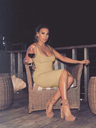 LAGSHIAN Women's Sexy Bodycon Tank Dress Sleeveless Basic Midi Club Dresses Yellow