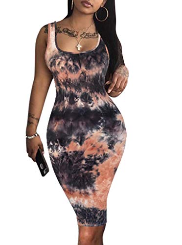 LAGSHIAN Women's Sexy Bodycon Tank Dress Sleeveless Basic Midi Club Dresses Yellow