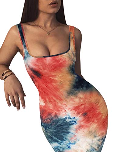 LAGSHIAN Women's Sexy Bodycon Tank Dress Sleeveless Basic Midi Club Dresses Yellow