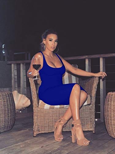 LAGSHIAN Women's Sexy Bodycon Tank Dress Sleeveless Basic Midi Club Dresses Yellow