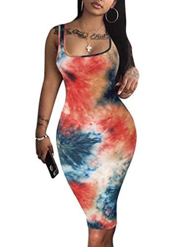 LAGSHIAN Women's Sexy Bodycon Tank Dress Sleeveless Basic Midi Club Dresses Yellow