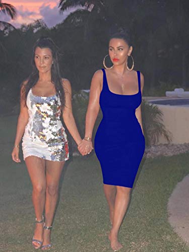 LAGSHIAN Women's Sexy Bodycon Tank Dress Sleeveless Basic Midi Club Dresses Yellow