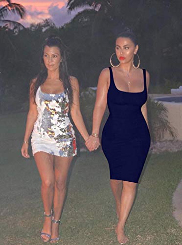 LAGSHIAN Women's Sexy Bodycon Tank Dress Sleeveless Basic Midi Club Dresses Yellow