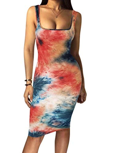 LAGSHIAN Women's Sexy Bodycon Tank Dress Sleeveless Basic Midi Club Dresses Yellow