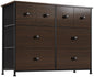 39" Brown Rustic Fabric Bin and Manufactured Wood Eight Drawer Dresser