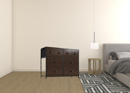 39" Brown Rustic Fabric Bin and Manufactured Wood Eight Drawer Dresser