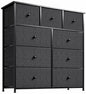 39" Black And Gray Fabric Bin and Steel Nine Drawer Dresser