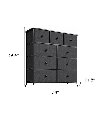 39" Black And Gray Fabric Bin and Steel Nine Drawer Dresser