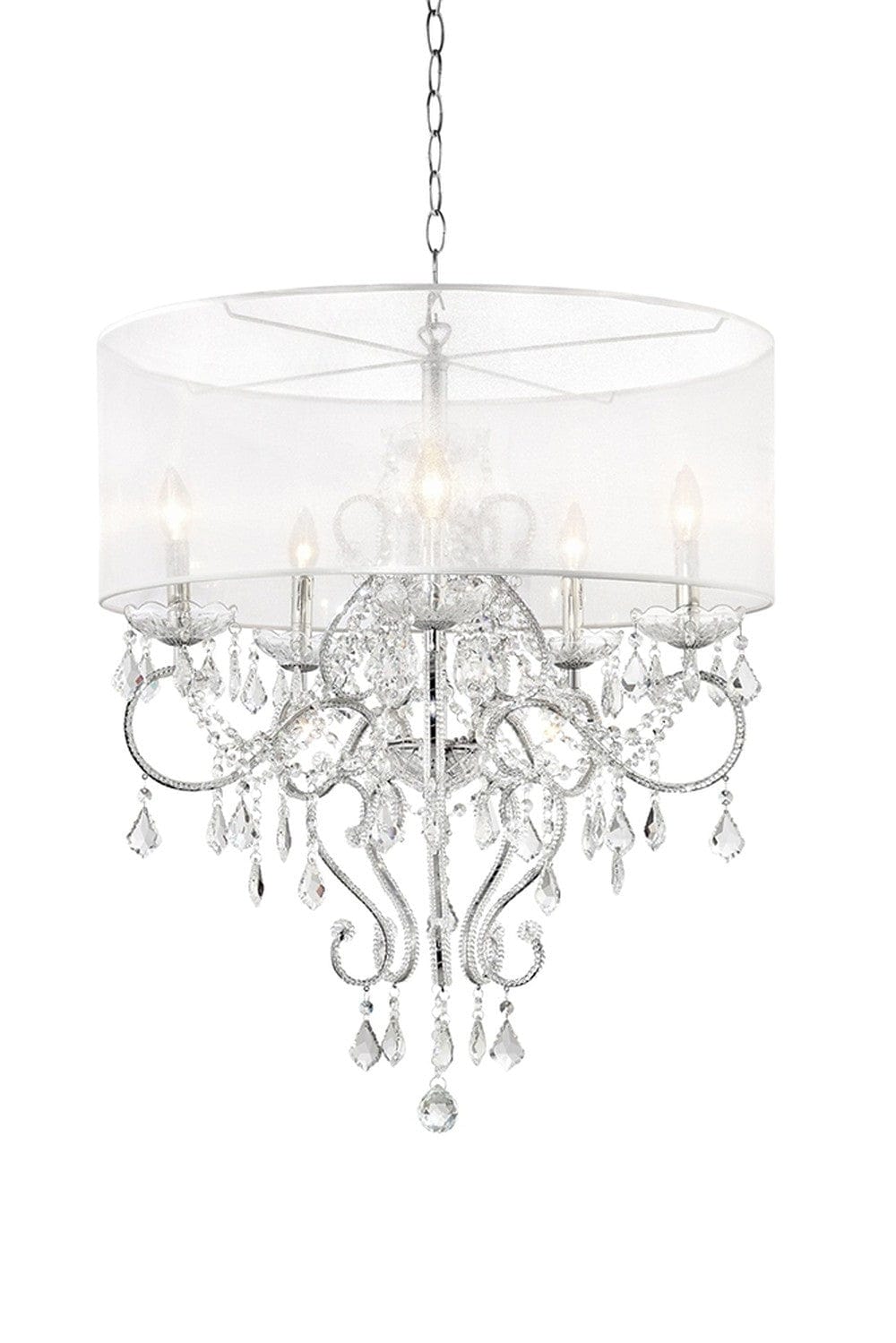 Glam Silver Faux Crystal Hanging Celing Lamp with See Thru Shade