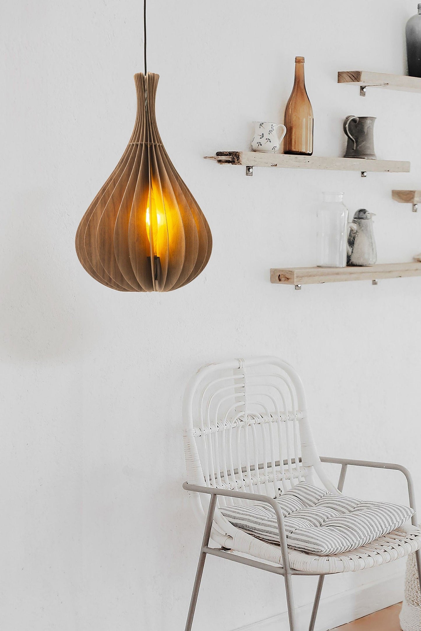 Shaded Sphere One Light Incandescent Wood Chandelier