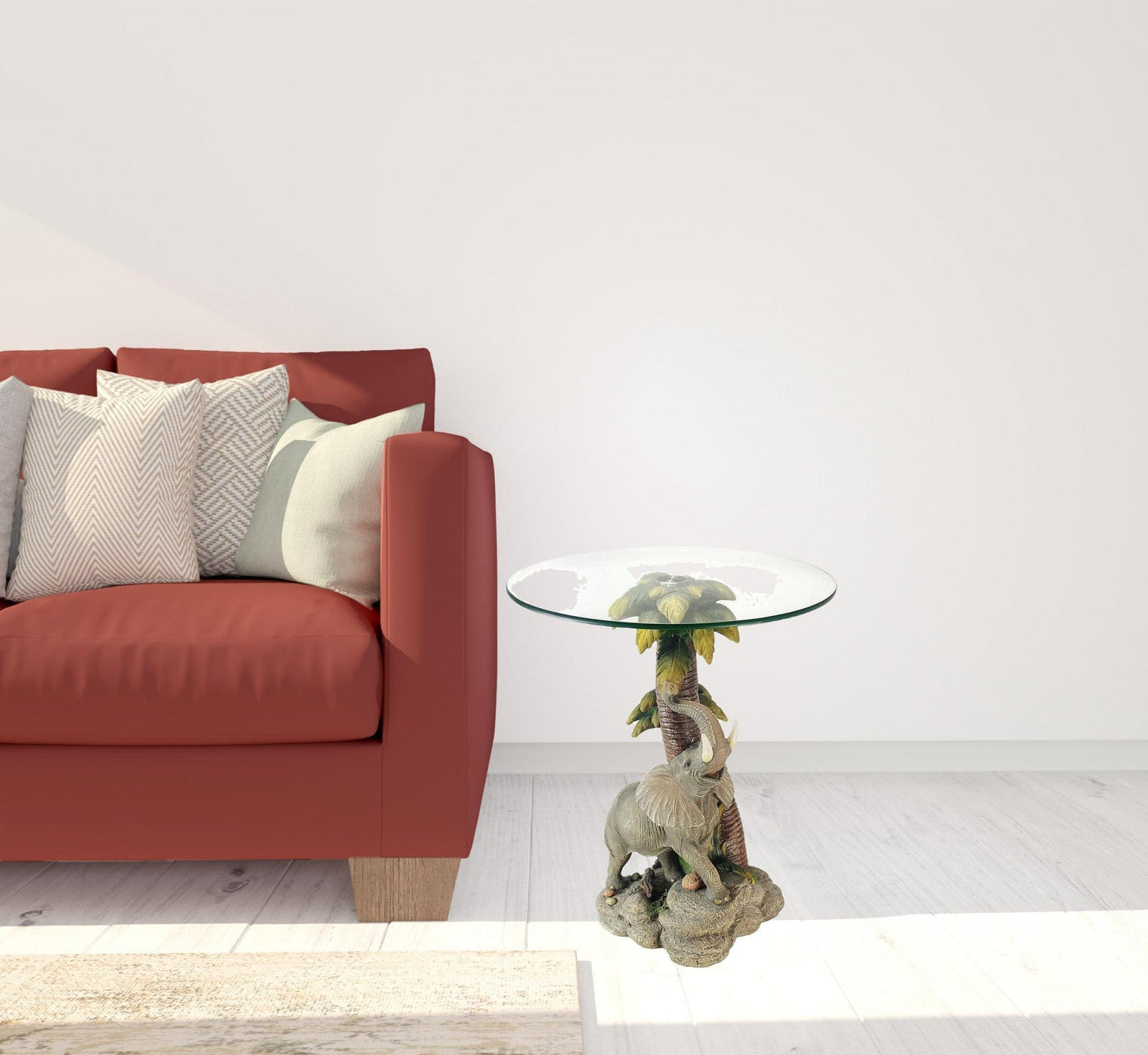 24" Brown And Clear Glass Elephant Round End Table