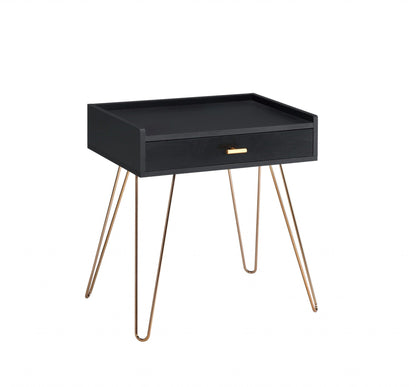 24" Gold And Black Modern Rectangular End Table With Drawer