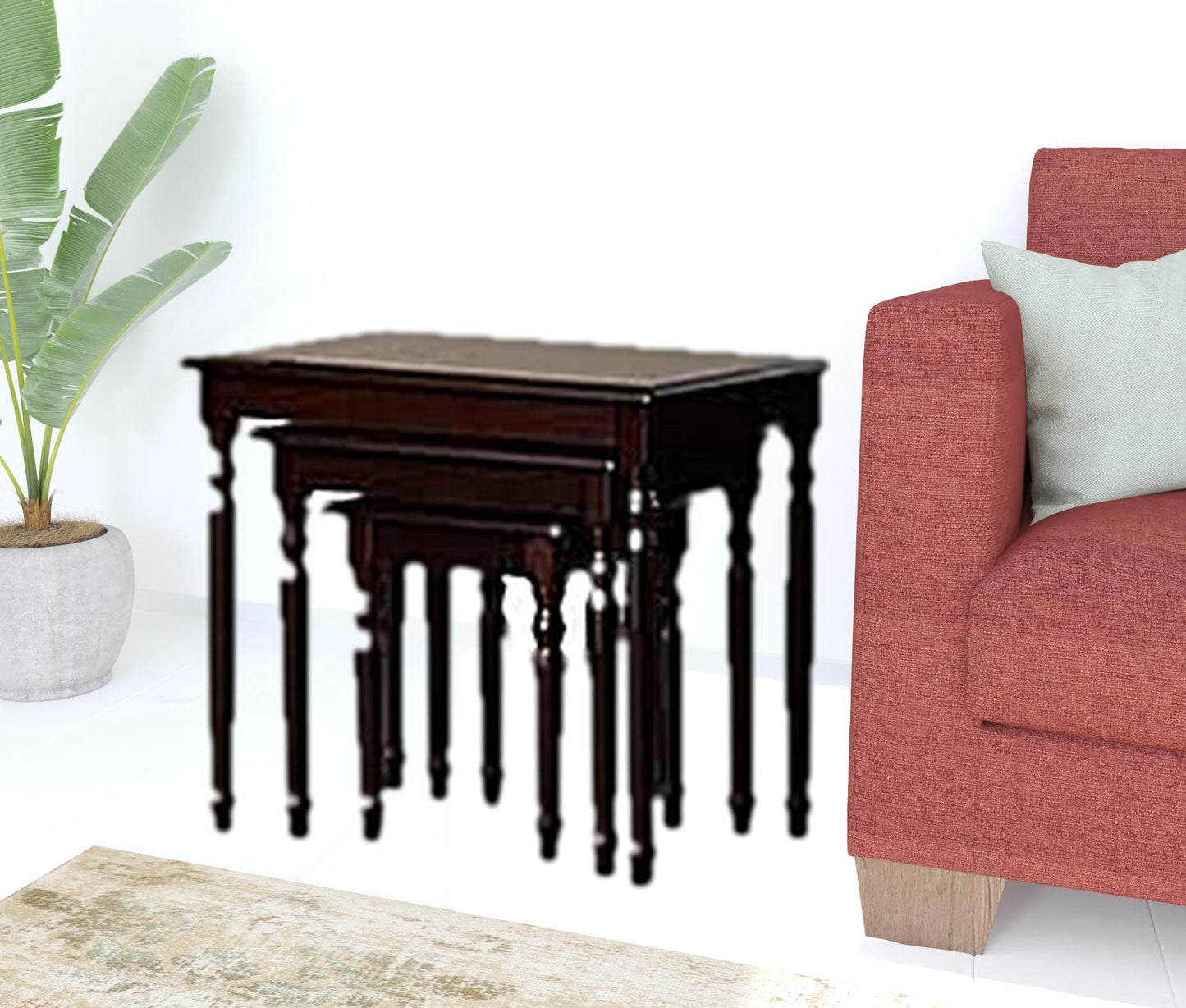 Set Of Three 19" Dark Brown Wood Rectangular Nested Tables