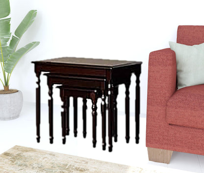 Set Of Three 19" Dark Brown Wood Rectangular Nested Tables