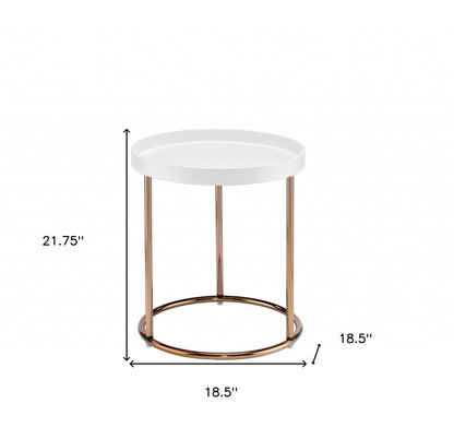 22" Copper And White Solid Wood And Steel Round End Table