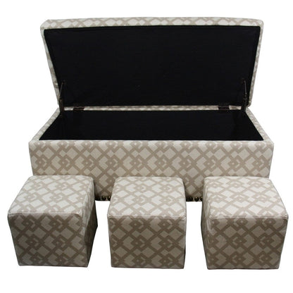 Taupe Geometric Storage Bench with Ottomans Four Piece Set