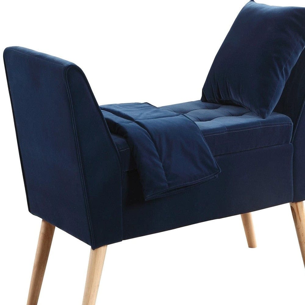 Navy Blue Modern Flair Storage Bench with Pillow and Blanket