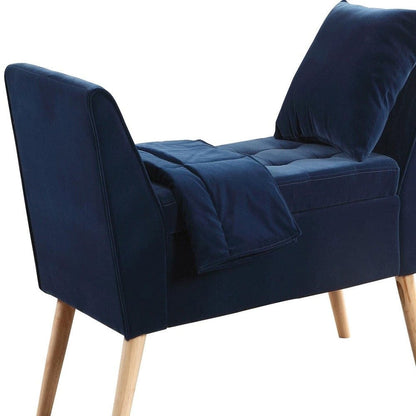 Navy Blue Modern Flair Storage Bench with Pillow and Blanket