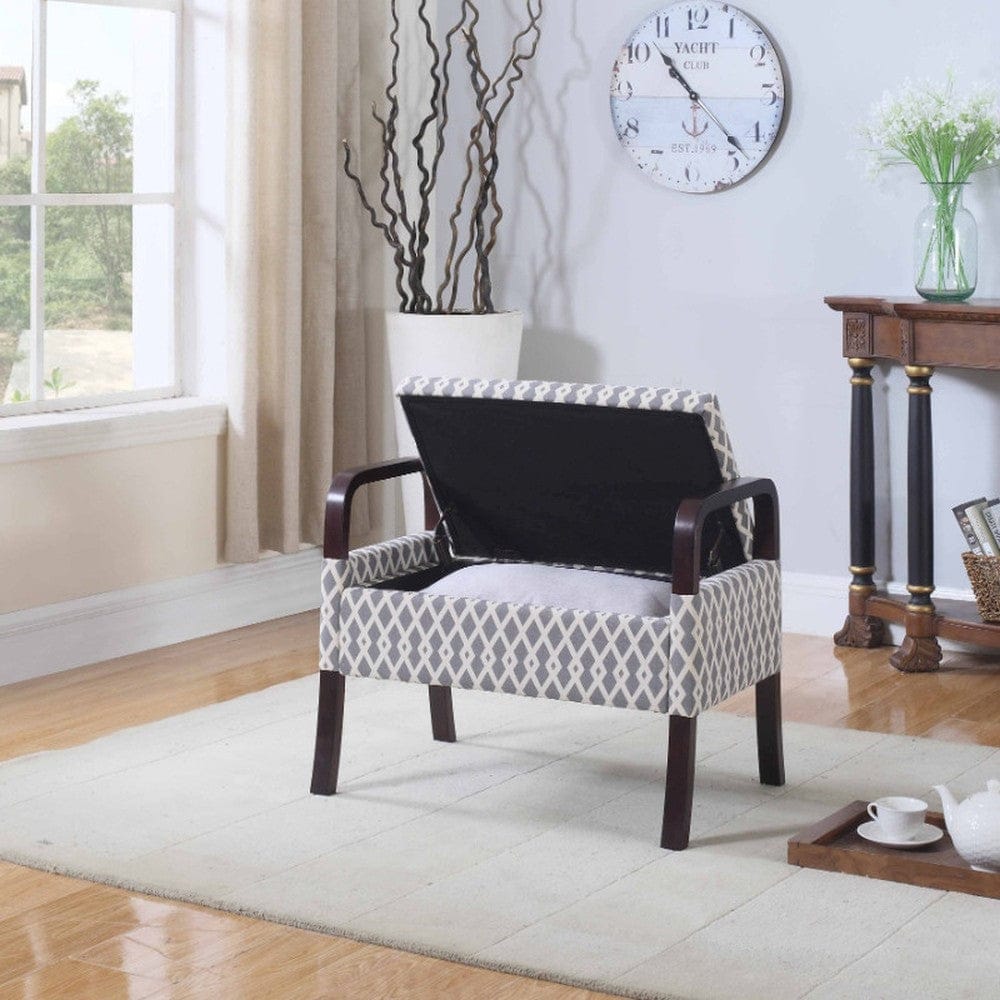 Trellis Print Mid Century Vanity Storage Bench