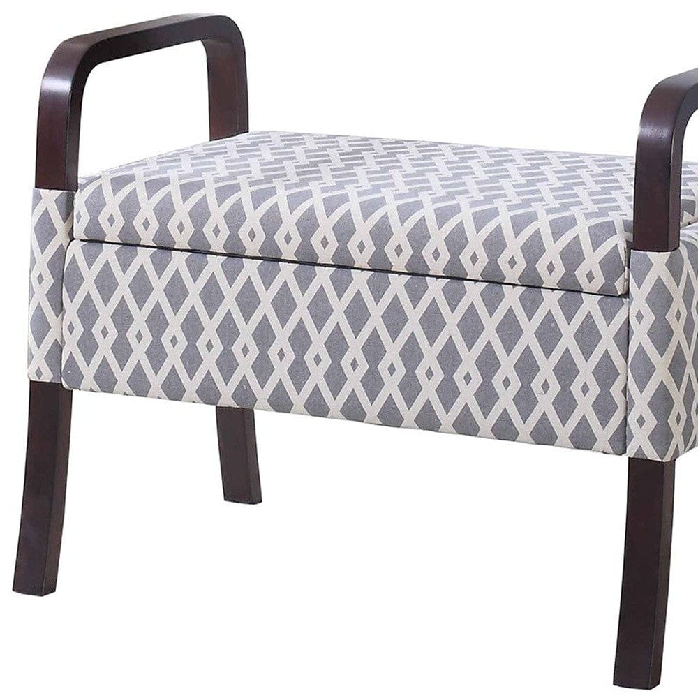 Trellis Print Mid Century Vanity Storage Bench