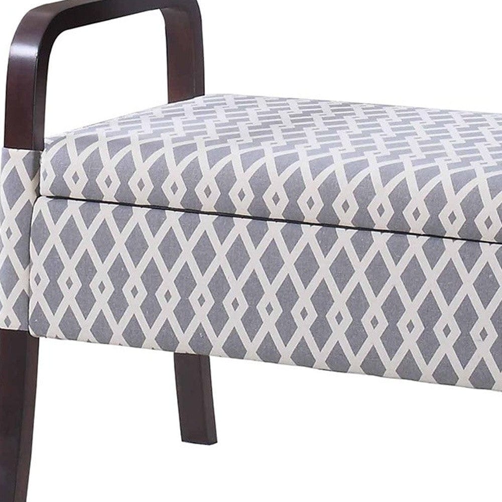 Trellis Print Mid Century Vanity Storage Bench