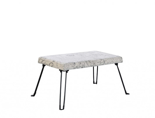 31" Black and White Postcard Microfiber Folding Bench