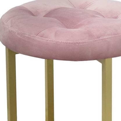 17" Pink Tufted Velvet and Gold Stool