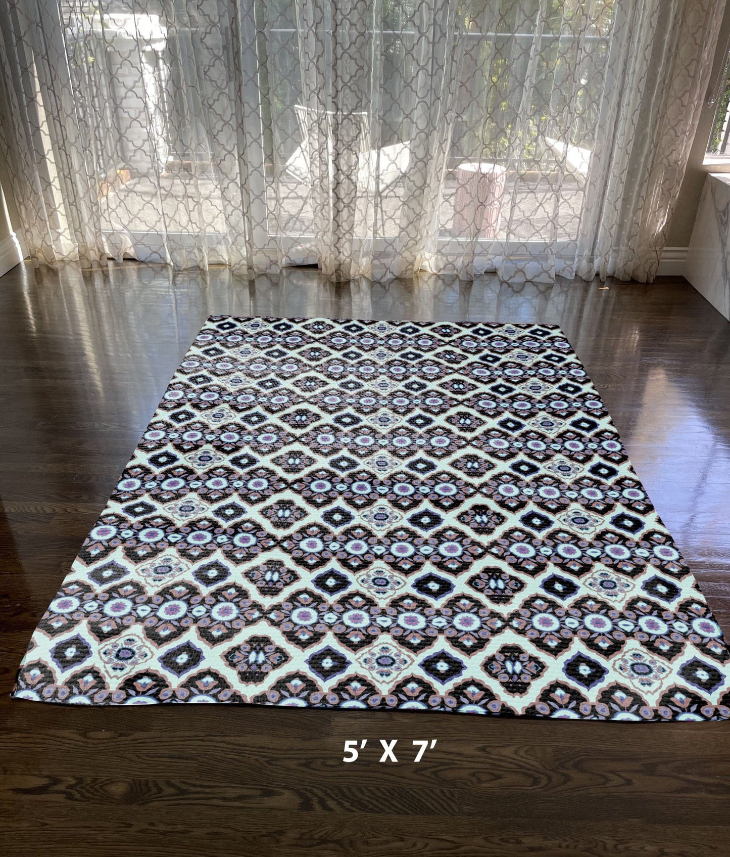 5' X 7' Black Light Blue Area Rug