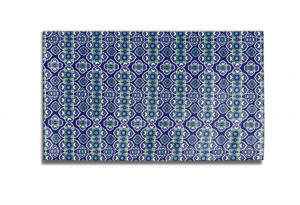 5' X 7' Blue And Green Oriental Area Rug