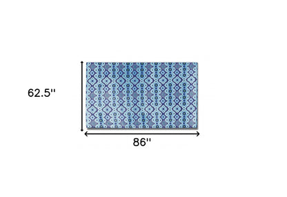 5' X 7' Blue And Blue Oriental Area Rug