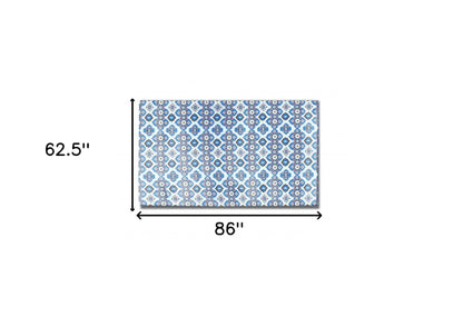 5' X 7' Blue And Red Oriental Area Rug