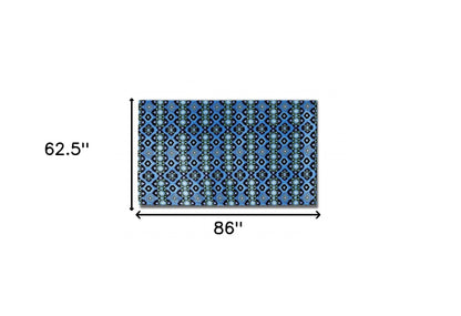 5' X 7' DeepBlue And Indigo Oriental Area Rug