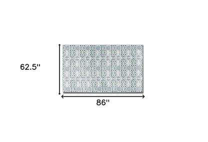 5' X 7' Light Blue And Cream Oriental Area Rug