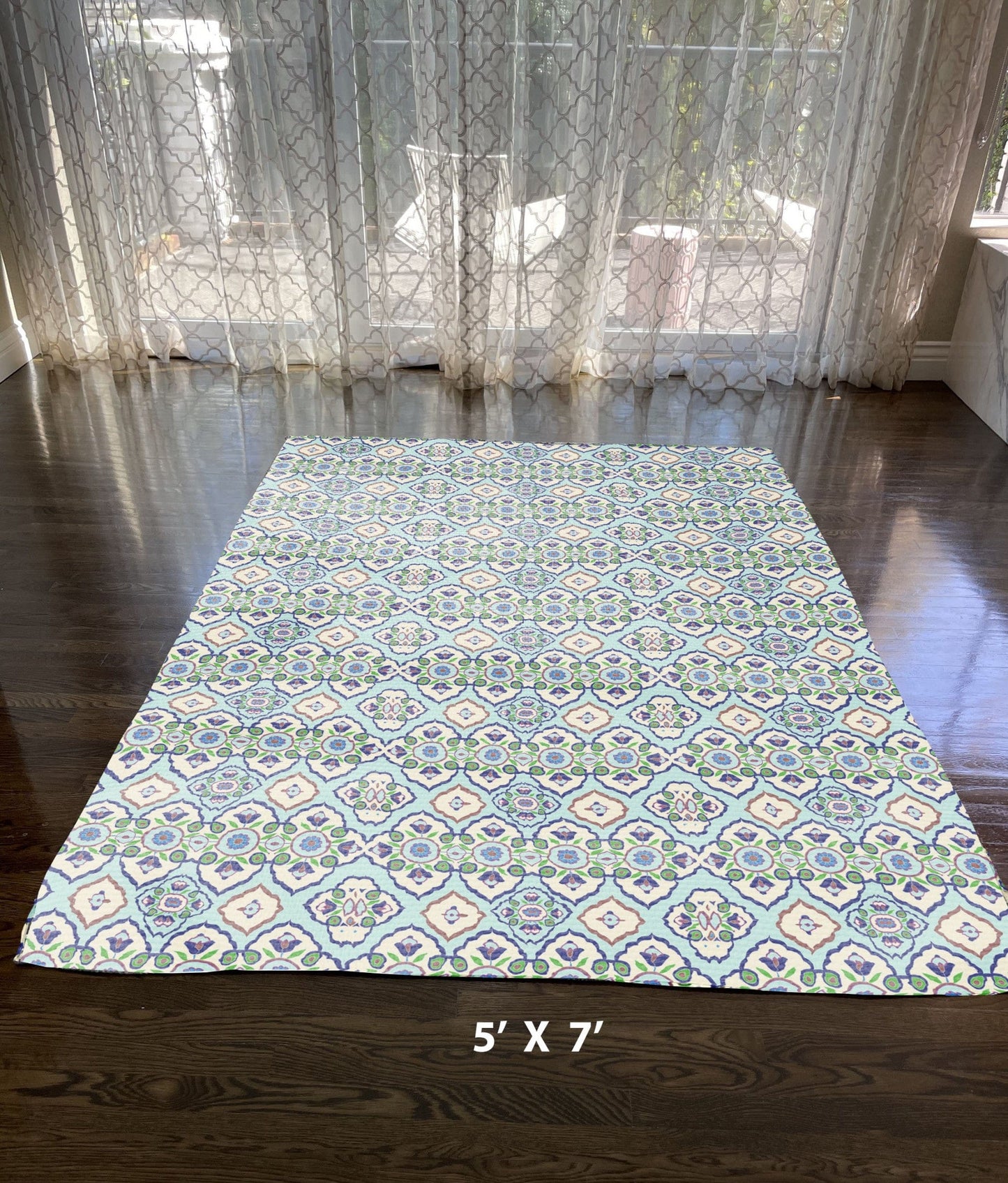 5' X 7' Light Blue And Cream Oriental Area Rug