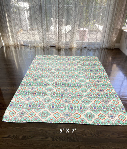 5' X 7' Light Peach Light Aqua Oriental Area Rug
