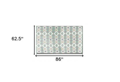 5' X 7' Light Peach Light Aqua Oriental Area Rug