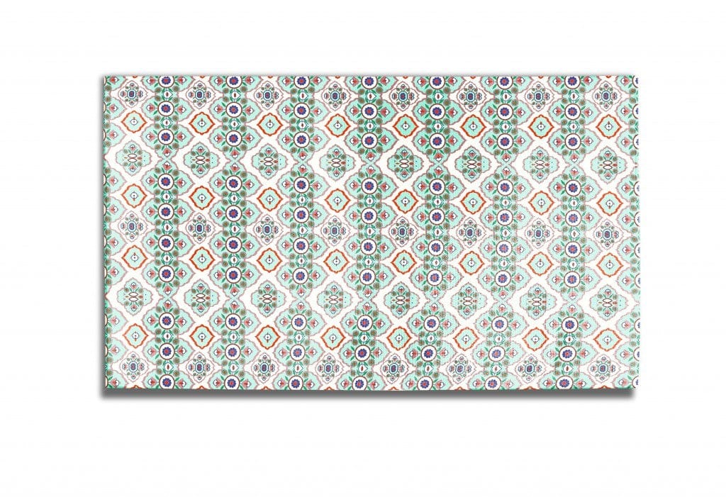 5' X 7' Light Peach Light Aqua Oriental Area Rug